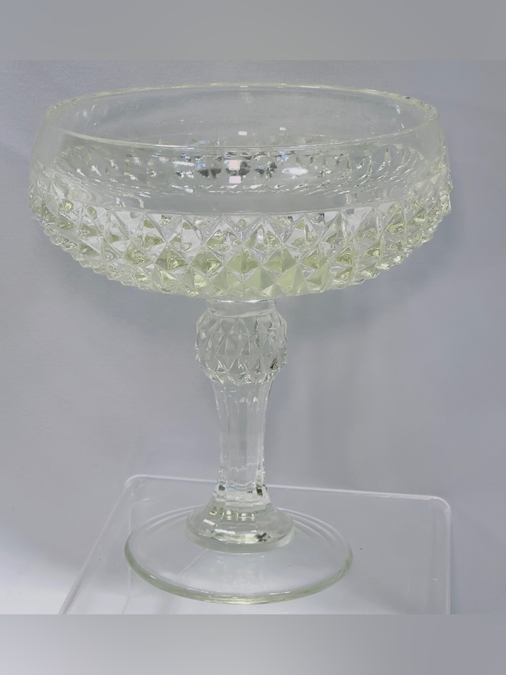 Vtg Indiana Diamond Point Clear Crystal Compote Bowl - Decorative Home Art Candy